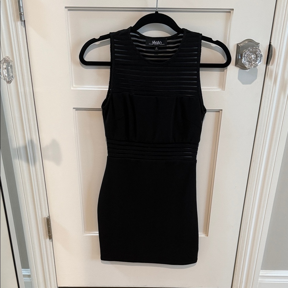 Black Mini Dress with Sheer Cutouts